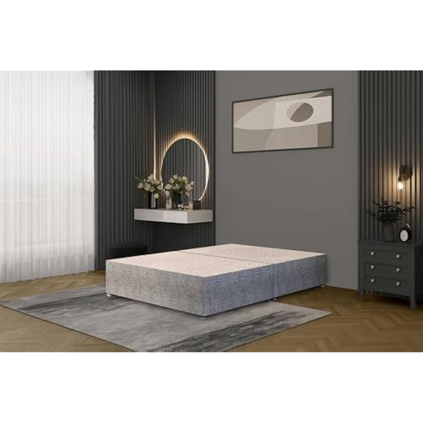 Bed Centre Tweed Gray Flexby Divan Bed Base - Headboard And Storage Drawer (Single, Small Double, Double, King and Super King Size (Single, Divan Base with 2 Drawer Same Side No Headboard)
