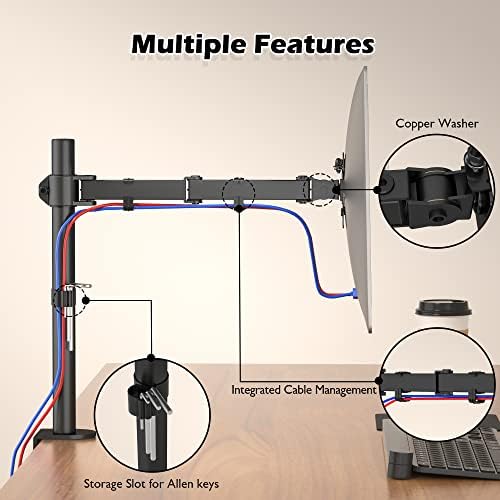 BONTEC Single Monitor Arm Desk Mount for 13-32 inch LCD LED PC Computer Screens TV, Ergonomic Height adjustable Tilt Swivel Rotation Monitor Arm Bracket up to 10kg, VESA Dimensions: 75x75-100x100mm