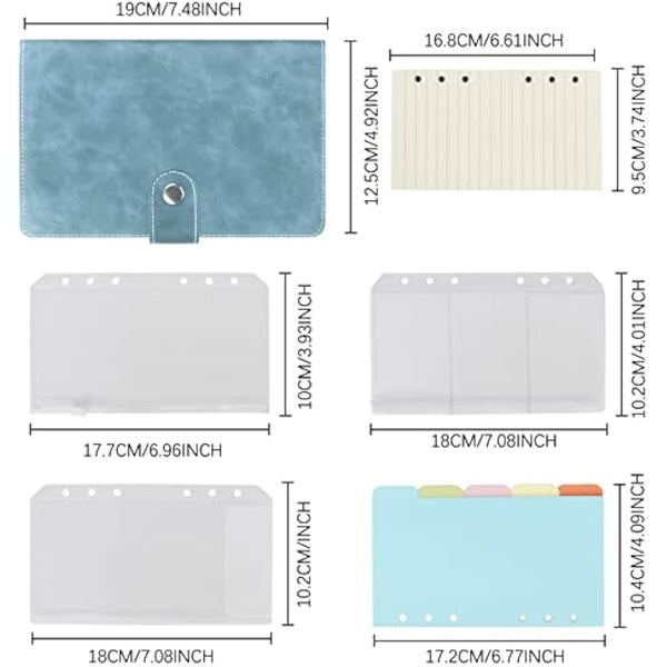 FYY Leather A6 Ring Binder Notebook, 6 Ring Binder with A6 Refill Papers, Binder Pockets and Subject Dividers Paper Sheet, Travel Binder Journal Personal Planner with Ring Binder Cyan