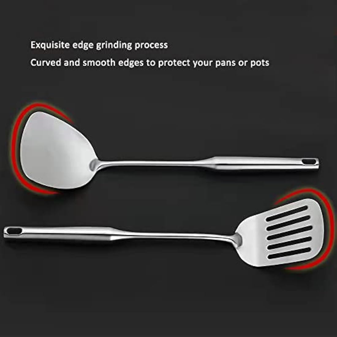 304 18/8 Stainless Steel Kitchen Utensils Set 6 Pcs 38cm Long Cooking Utensil, Spatula, Soup Spoon, Leaking Shovel, Turner, Pasta Server Kitchen Tools Set