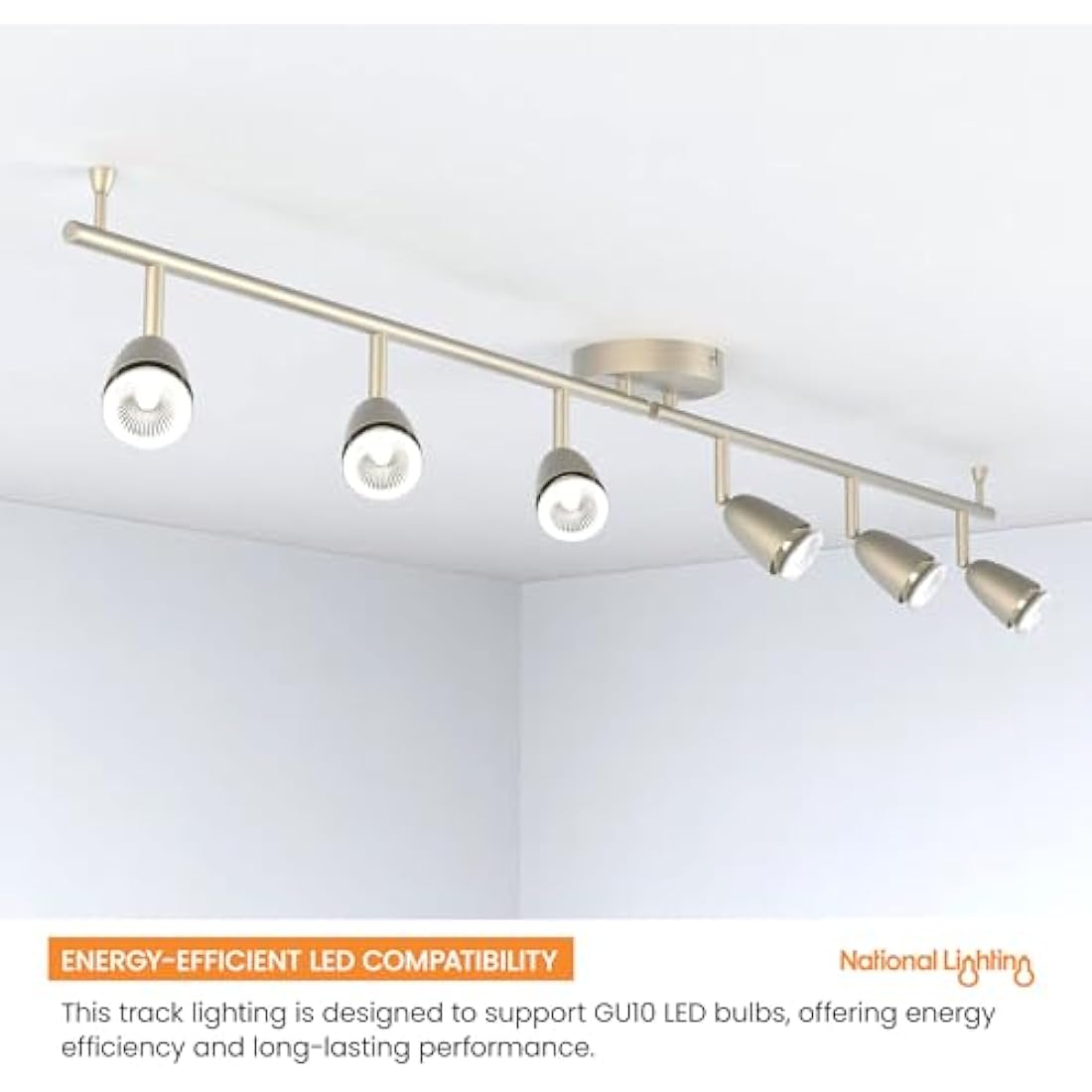 National Lighting Led Celing Lights Rotatable, 6 Way Ceiling Spolights, Satin Silver Finish, for Living Room, Kitchen, Bedroom, GU10 Led Compatible