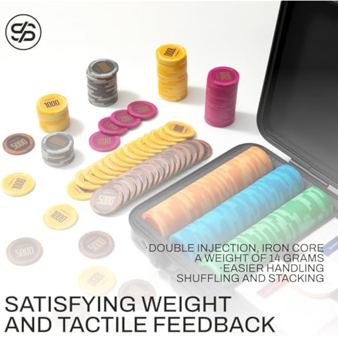 SLOWPLAY Godel 14g Clay Poker Chips Set for Texas Hold’em, 300 PCS [Blank Chips] Features a High-end Chip case with Extra Durable German Polycarbonate Shell, for Poker Players