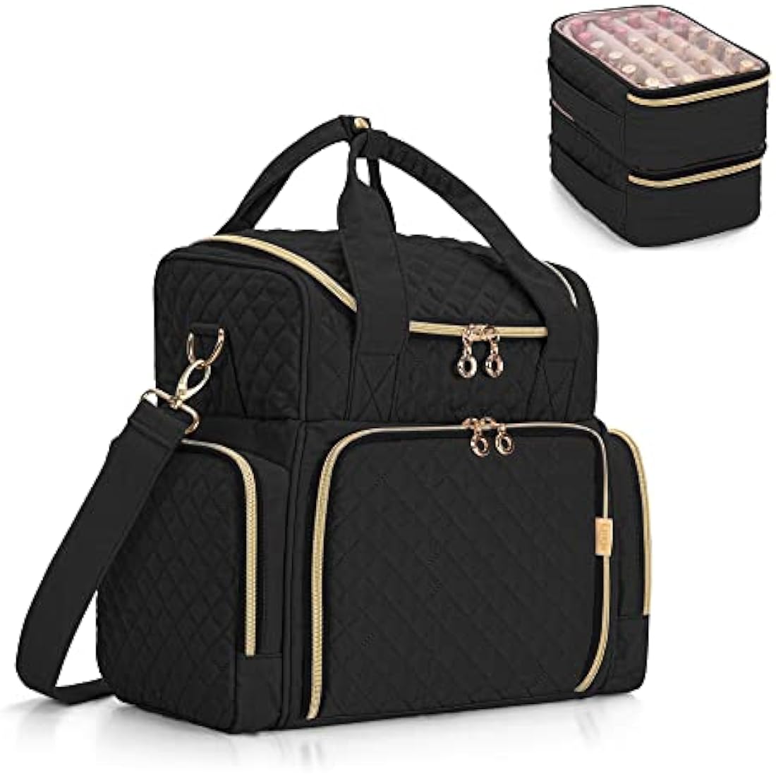 Luxja Nail Polish Organiser Hold 48 Bottles and a Nail Lamp, Nail Polish Case with 2 Removable Bags and Tools Storage Pockets (Patented Design), Black