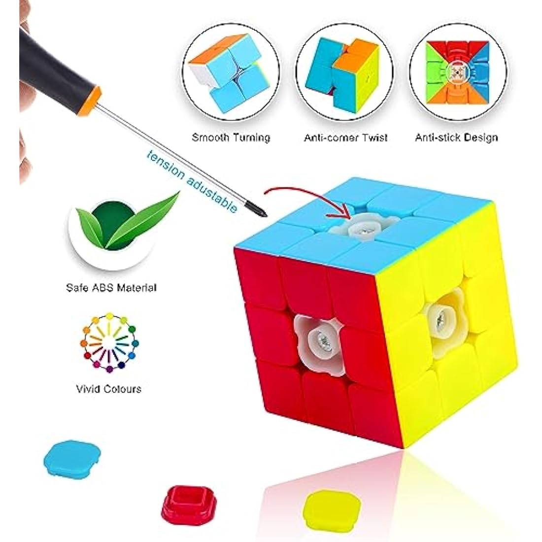 Coolzon Speed Cube Set, 4 Pack Stickerless Magic Cube Set 2x2 3x3 4x4 Pyraminx Triangle, Easy Turning 3D Puzzle Cube Games Toy Present for Kids Adults