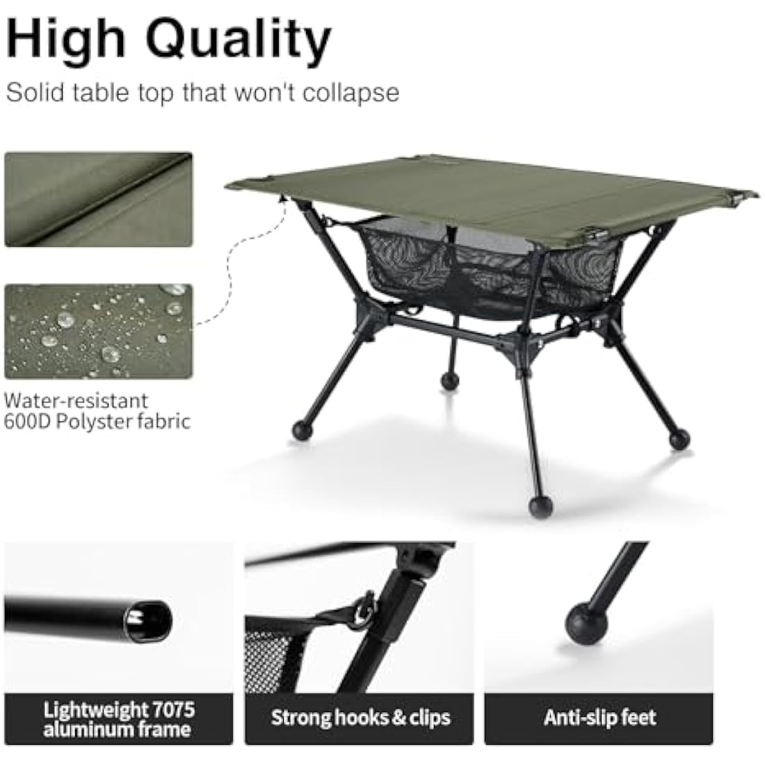 ONETIGRIS Dipper Camping Table, Lightweight Portable Folding Table with Mesh Storage Net, High/Low Options, Ideal for Camping, Hiking, Tailgating, Beach, Picnic, Travel, Backyard