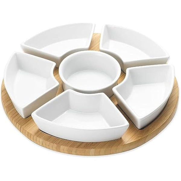 Occasion Rotating Lazy Susan Dip Set with 6 Ceramic Dishes in Colour Box