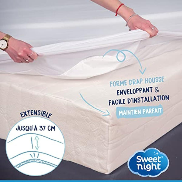 SWEET NIGHT Waterproof Mattress Protector, Cotton, white, 180x200 cm