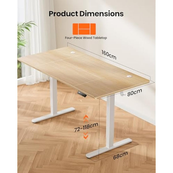ErGear Electric Standing Desk Height Adjustable 160 x 80cm, Sit Stand Desk with 4 Memory Smart Pannel, Home Office Desk with Splice Board