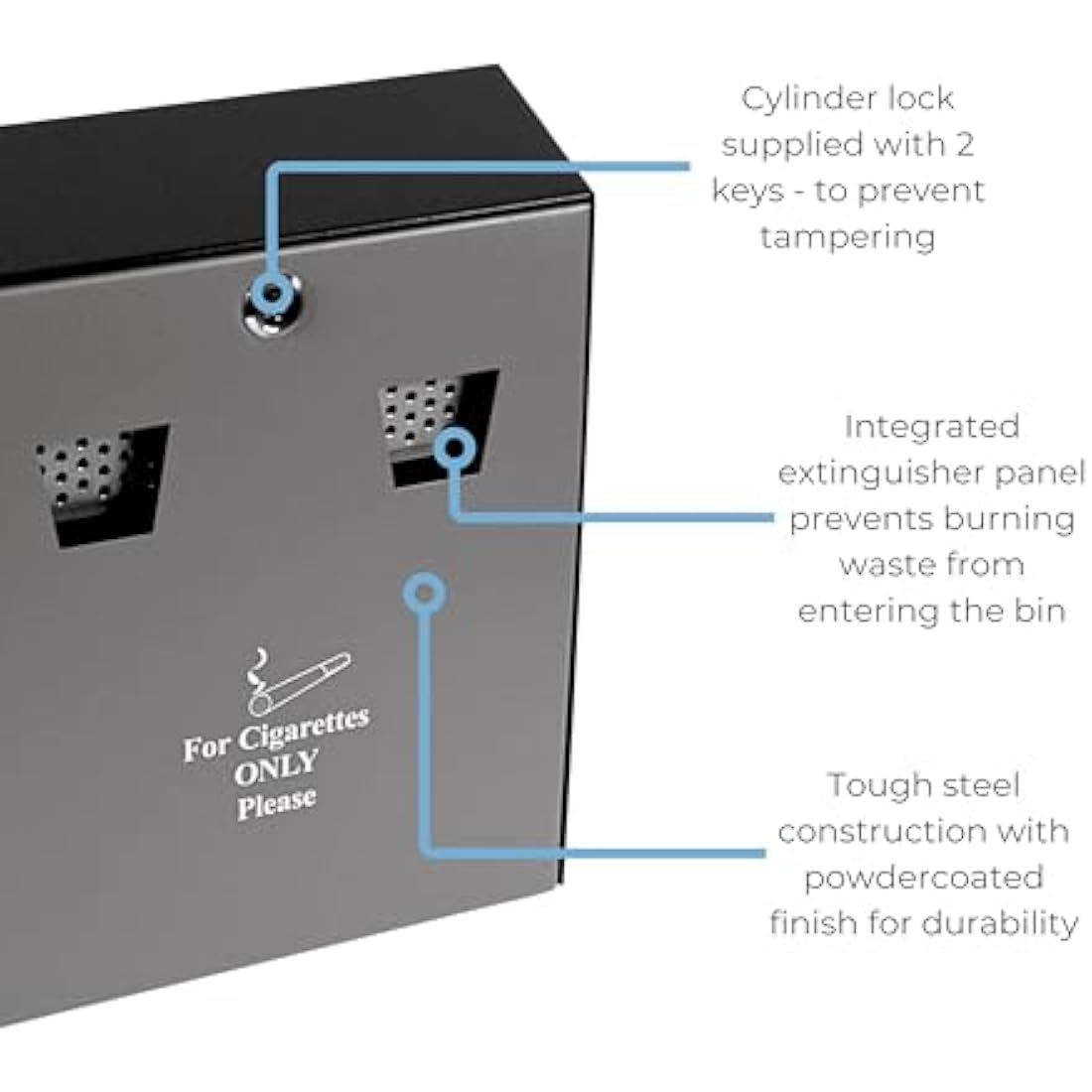 Cathedral Products Outdoor Ashtray with 3.1L Ash Bin & Integrated Extinguisher Panel