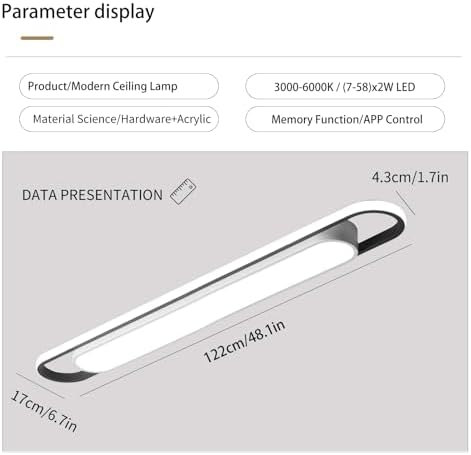 Naroume Modern Smart LED Linear Ceiling Lights Dimmable LED Ceiling Lamp with Remote Control 4ft Acrylic Flush Mount Ceiling Lighting Fixtures for Living Room Kitchen Dining Room (6-58) x2W (122CM)