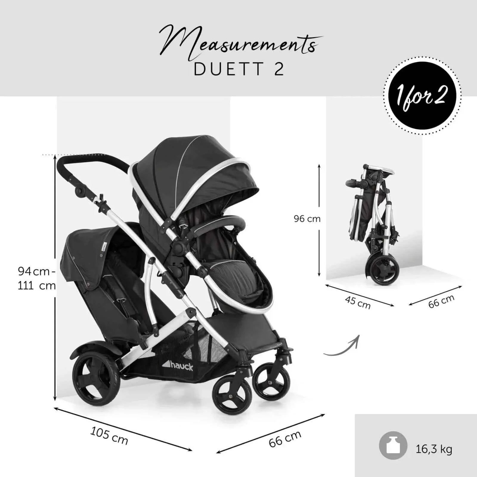 Hauck Duett 2 Tandem Pushchair - Black