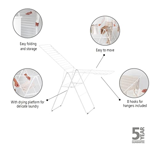 Brabantia HangOn Laundry Drying Rack (25m / Fresh White) Compact, Foldaway, Adjustable Indoor Stainless Steel Clothes Horse