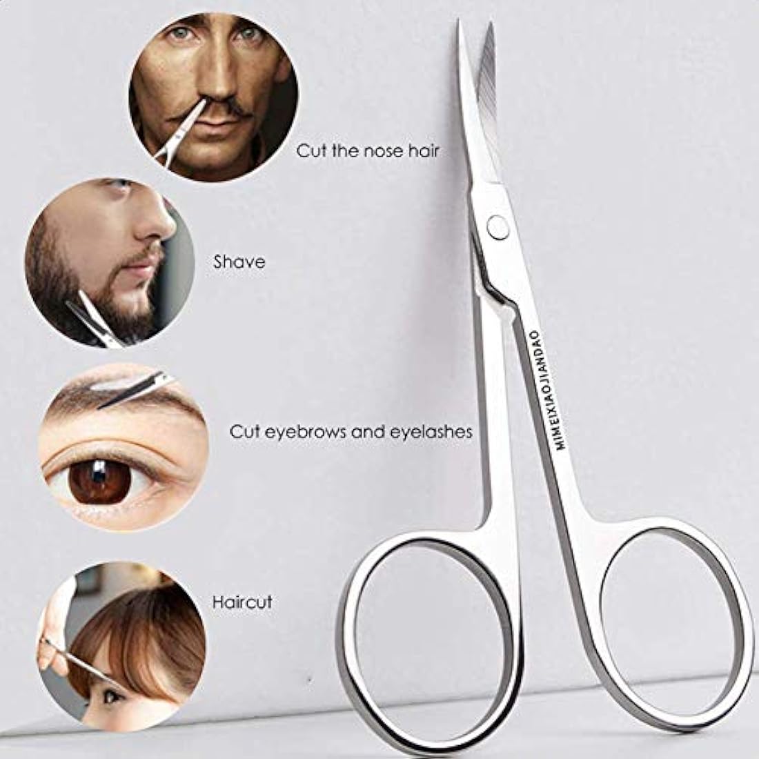Eyebrow Scissors and Three Eyebrow Brushs,Nose Beard Trimming Scissors Eyelash with Curved Craft Stainless Steel Scissors