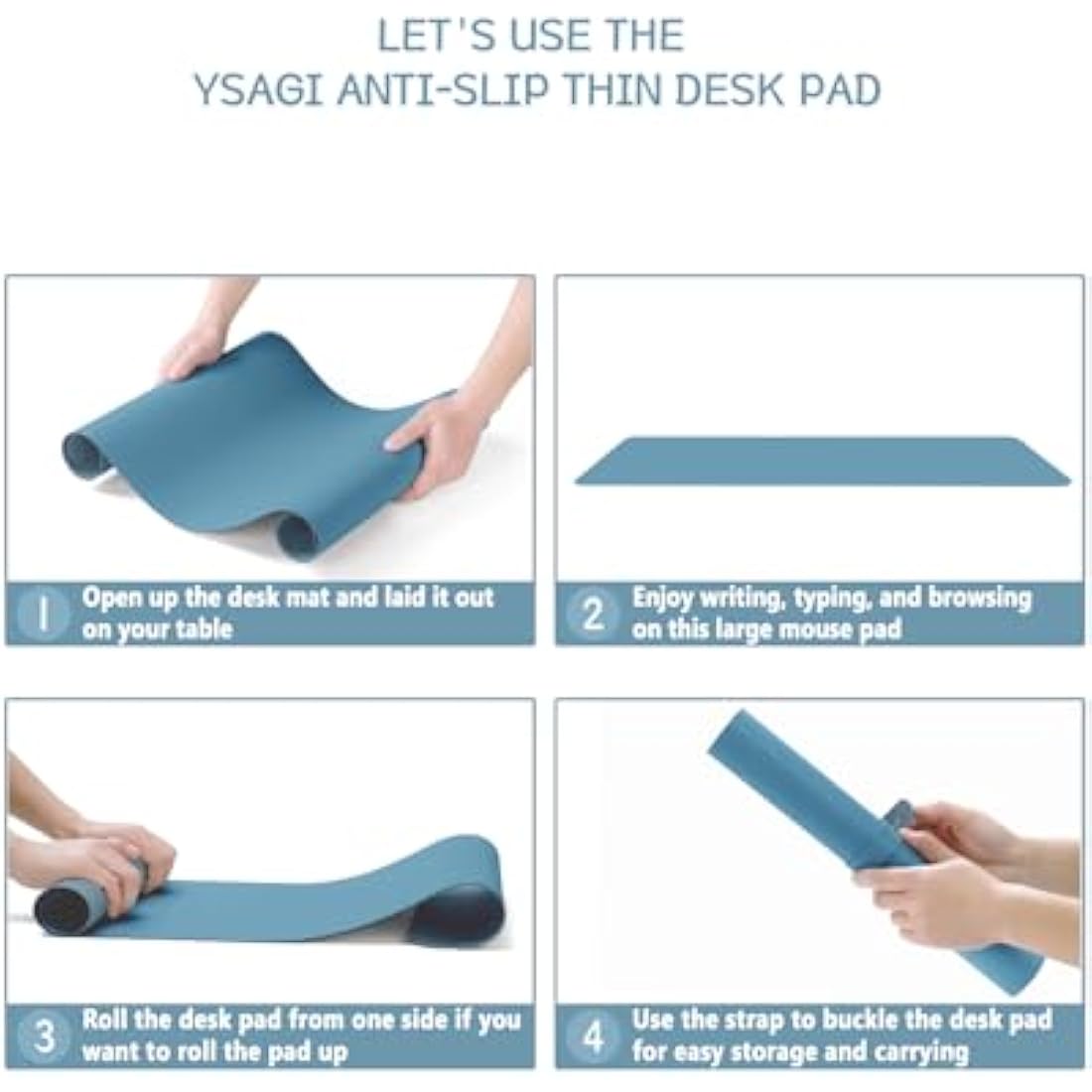 YSAGi Non-Slip Desk Pad, Waterproof PVC Leather Desk Table Protector, Ultra Thin Large Mouse Pad, Easy Clean Laptop Desk Writing Mat for Office Work/Home/Decor (60 x 35 cm, Azure)