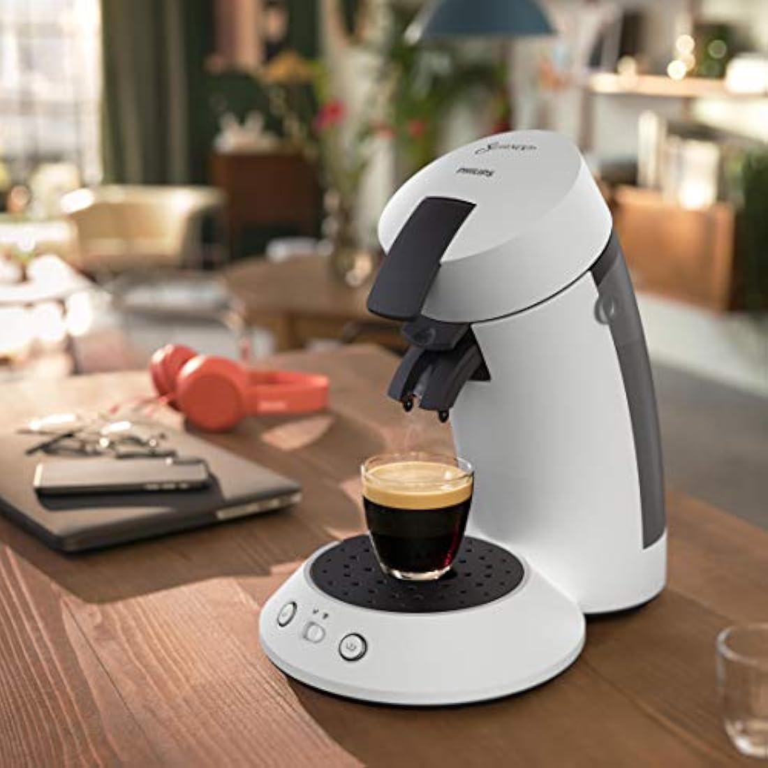 Philips Senseo Original Plus Pod Machine, White, Intensity Selector, Coffee Boost Technology, Made with Recycled Plastic, CSA210/11