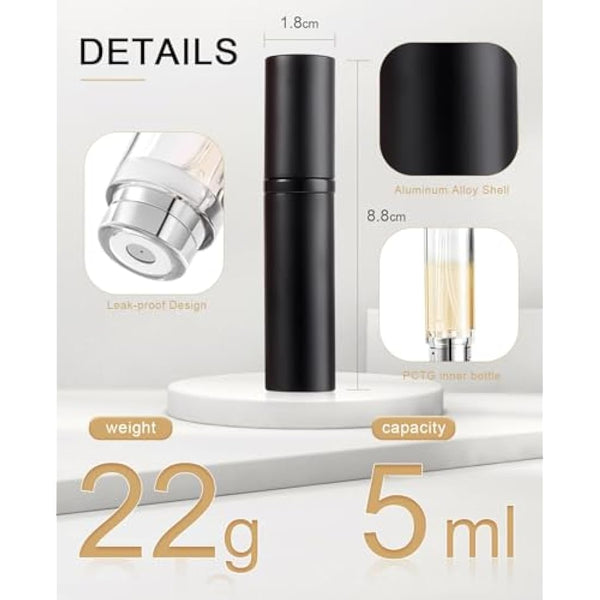 BRARIOS Perfume Atomiser Refillable, Travel Size Portable Atomiser Spray,Mini Empty Perfume Bottle,Leak Proof Cologne Dispenser for Women and Men,5ml(Z-Black)