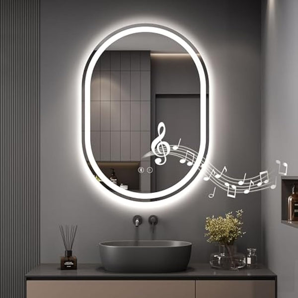 Dripex 500 x 700 mm Bluetooth Oval Bathroom LED Mirror, Illuminated Backlit Wall Mounted Mirror with Demister, Anti-fog, 3 Lighting Modes, Dimming Light, IP44