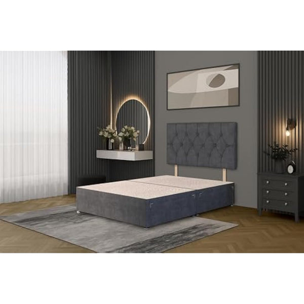 Bed Centre Charcoal Plush Fabric Divan Base Plus Matching Headboard3ft 4ft 4ft6 5ft 6ft (4FT6 (Double))