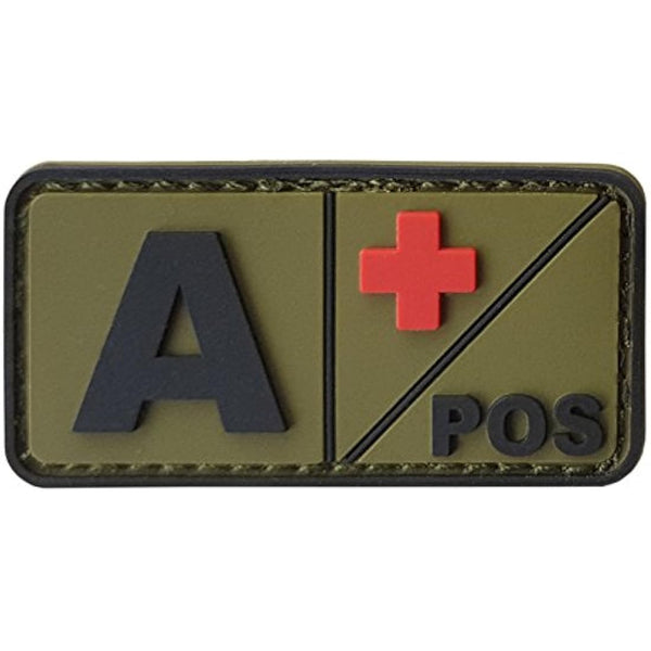 APOS Olive Drab OD Blood Type Morale Tactical PVC Rubber 3D Touch Fastener Patch