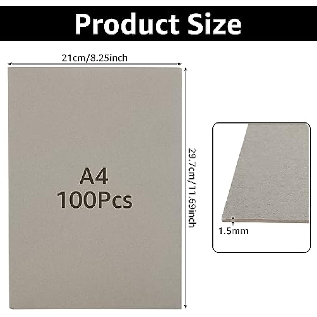 SHUESS A4 Greyboard 100 Sheets - 1500 Micron A4 (29.7 X 21 cm) Mount Board - Double-Side Grey Board - Thick Cardboard for Model Making, Thick 1.5 MM