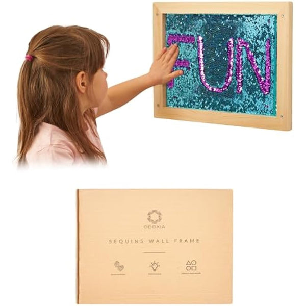 ODOXIA Sequin Wall Frame | Sensory Wall Sequin Flip Fabric for Kids | Reversible Sequin Fabric | Sequin Wall Panel