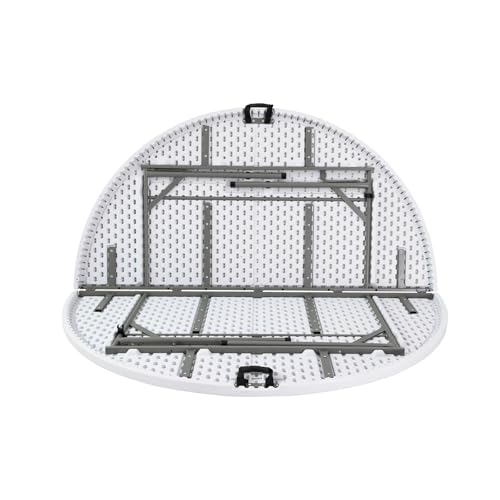 Home Source Folding Trestle Round 5ft Heavy Duty Table for Camping Catering BBQ Picnic Party Car Boot Sale, White