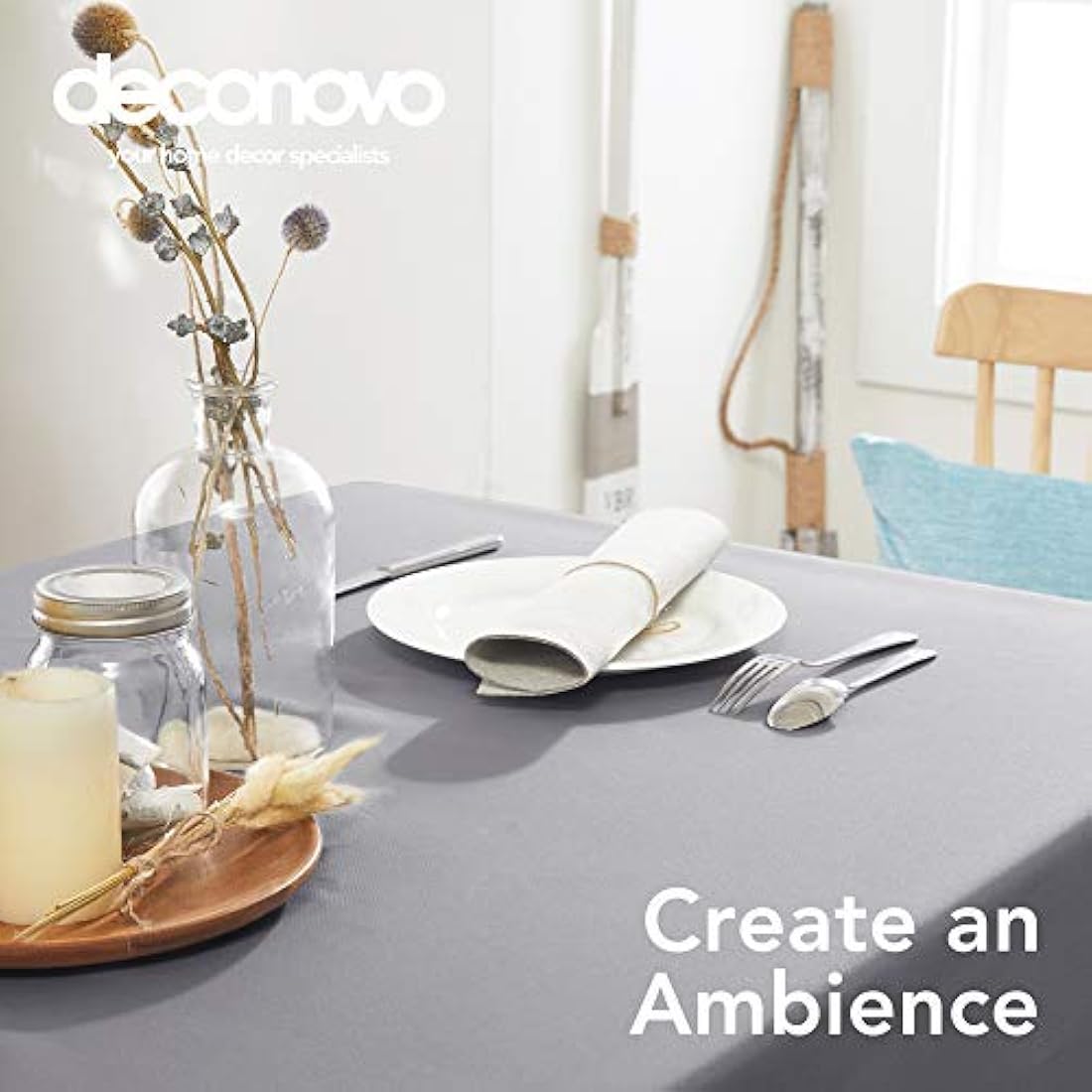 Deconovo Home Decorative Oxford Wipeable Tablecloth Rectangle Water Resistant Tablecloth for Chipboard Table 140x240cm(55x95in)(55x95in) Grey