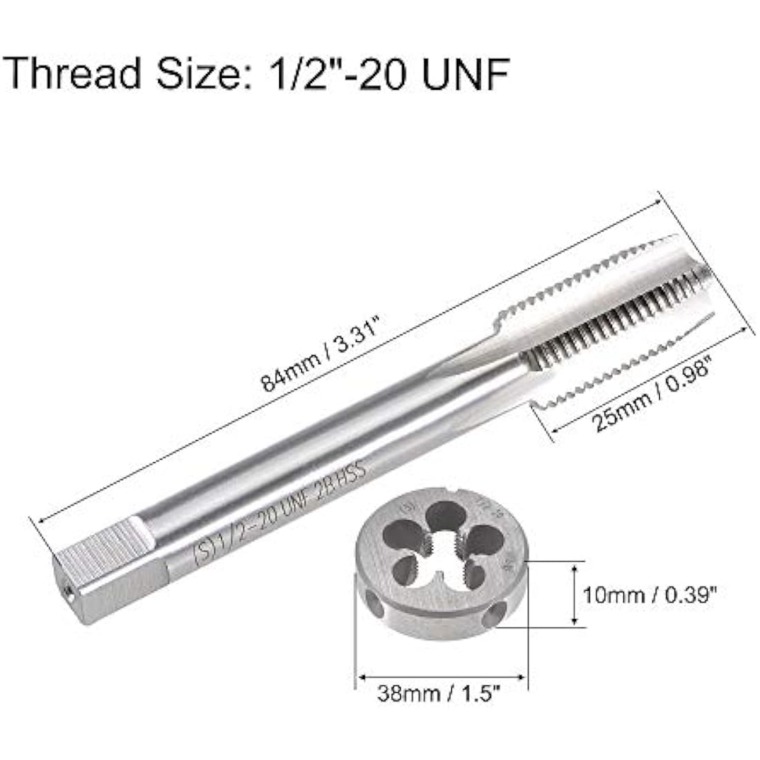 sourcing map 1/2"-20 UNF Tap and Die Set, HSS Machine Thread Tap with Round Threading Die, Right Hand