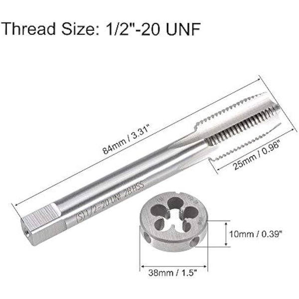 sourcing map 1/2"-20 UNF Tap and Die Set, HSS Machine Thread Tap with Round Threading Die, Right Hand
