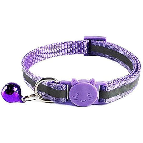 Tafeiya 3x Reflective Design Adjustable Cat Collars More Safety Quick Release Safety Buckle with Bell (Purple)