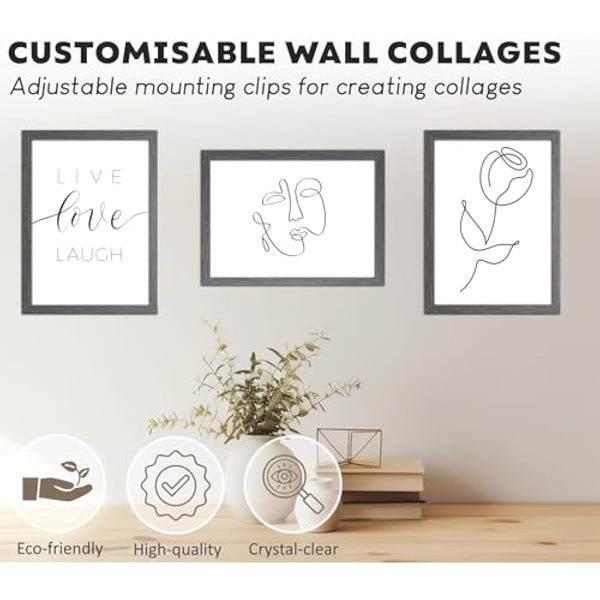 A4 Photo Frame, Dark Grey, Pack of 3, Picture Frame, Certificate, Art Print Poster, 21cm x 29.7cm, Grey Frames, A4 Photo Collage Gallery Display