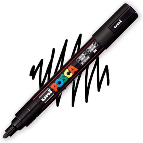 Posca - Water Based Permanent Marker Paint Pen - Multi Surface Use - PC-3M, PC-5M, PC-8K, & PC-17K Set - Black & White - Medium to Broad Pack of 8 Pens