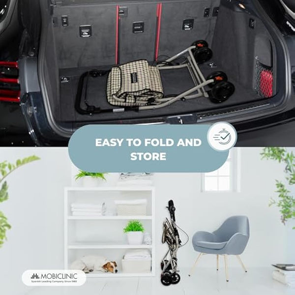 Mobiclinic®, Shopping Trolley with Seat, Mobility Walker, 21L, Walker for Adults, Foldable, Rollator, Trolley with Backrest, Shopping Trolley on Wheels, Bag Removable, Directional Locking