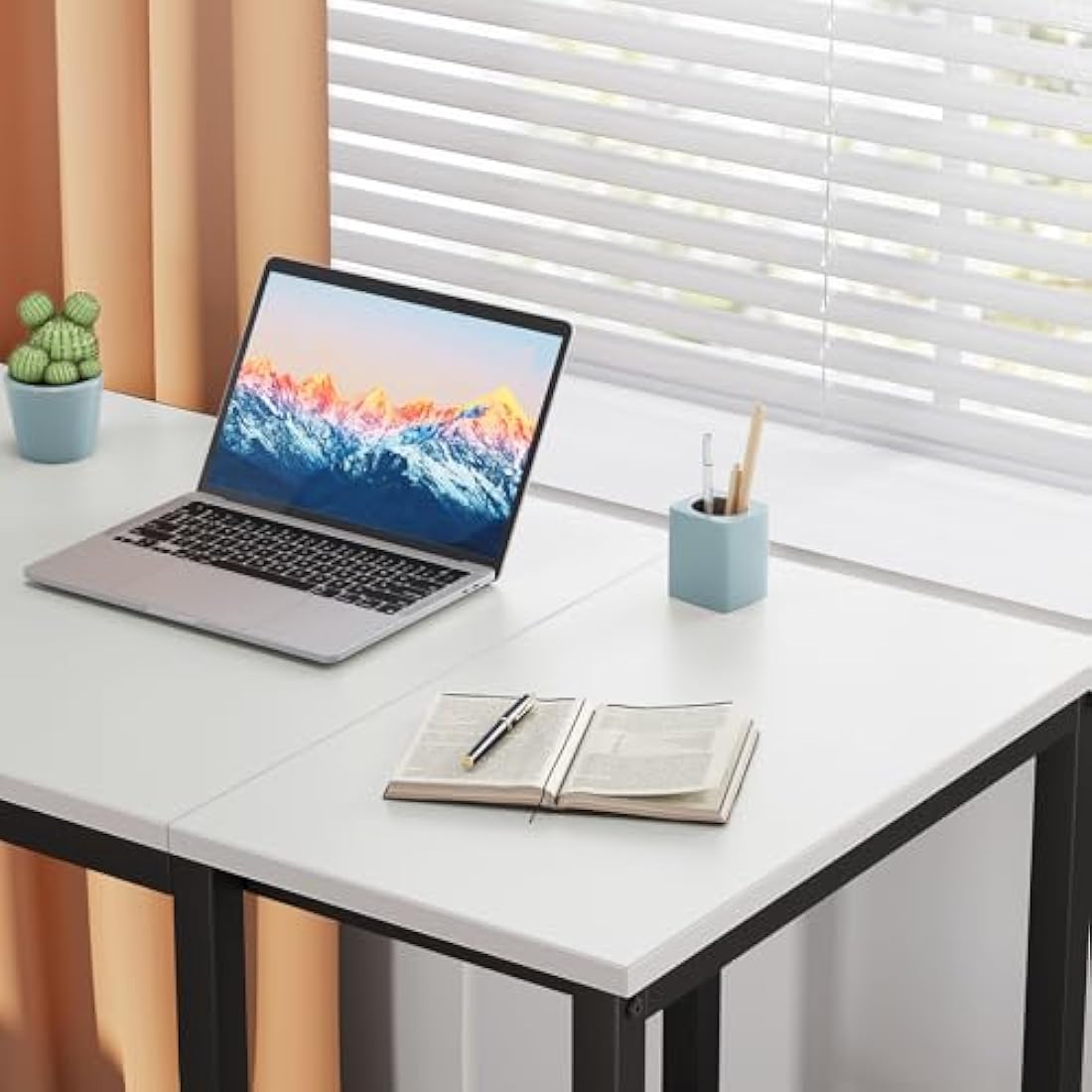 WOHOMO Computer Desk 120cm with 2-Tier Shelves Sturdy Home Office Desk with Large Storage Space Modern Gaming Desk Study Writing Laptop Table, White Desk