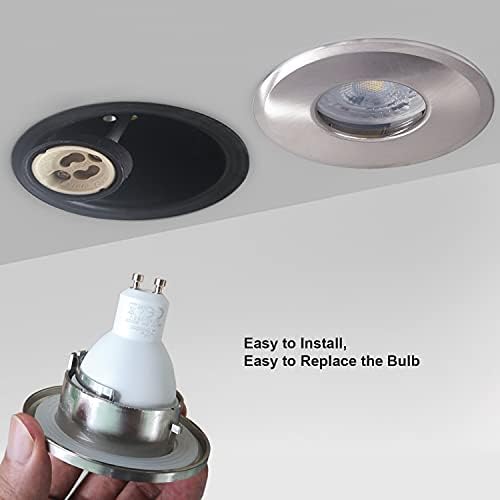 4XSweier 90 Min Fire Rated Downlight,5W 6000K Cool White Waterproof IP65 LED Recessed Ceiling Lights, 230V GU10 Die-Cast Aluminium Spotlight Satin Nickel,(Non-dimmable)