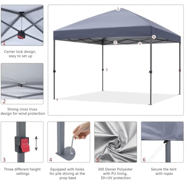 ABCCANOPY 2.5x2.5M Pop Up Gazebo Commercial Gazebo With Upgraded Roller Bag, 4 Weight Bags, Stakes and Ropes (Grey)