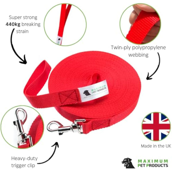 Maximum Pet Products Red Dog Training Lead 65ft/20m