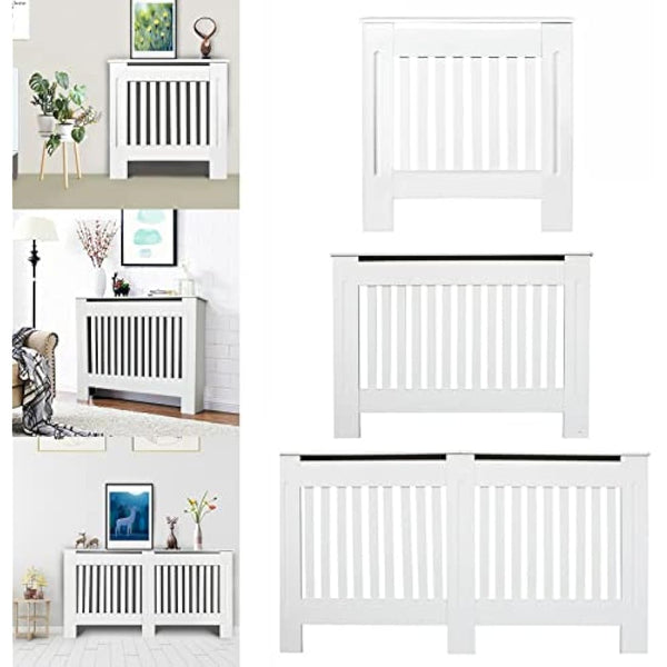 Royalswill Radiator Cover Small, White Painted Vertical Slatted Grill Cabinet Shelf, Tall Covers, MDF Wooden Heating Living Room Furniture Hallway 78(L) x 19(D) 82(H)cm