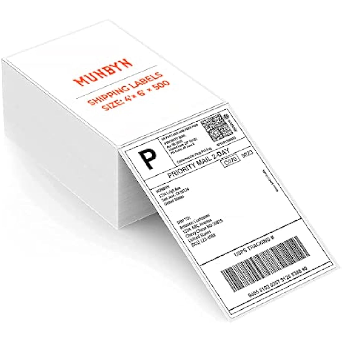 MUNBYN Thermal Labels 4x6 Fanfold for Label Printer, Compatible with Etsy, Shopify, Ebay, Amazon, Royal Mail, FedEx, UPS, Pack of 500