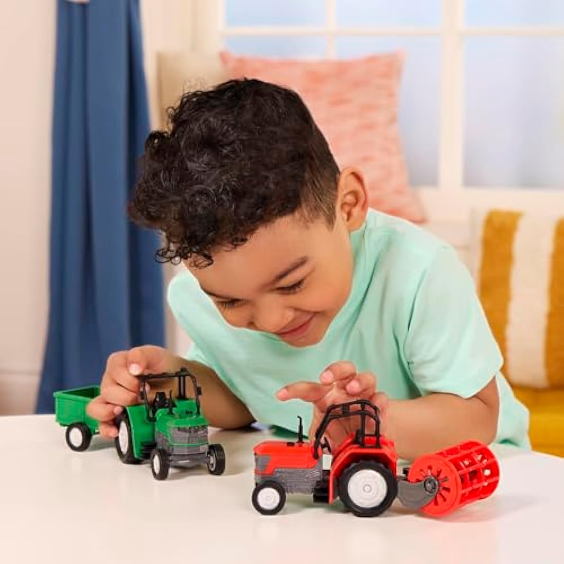 Driven - Micro Tractor - Green Toy Tractor with Light, Sound, & Detachable Trailer Farm Vehicle Toy for Kids 3+ (2 Pc)