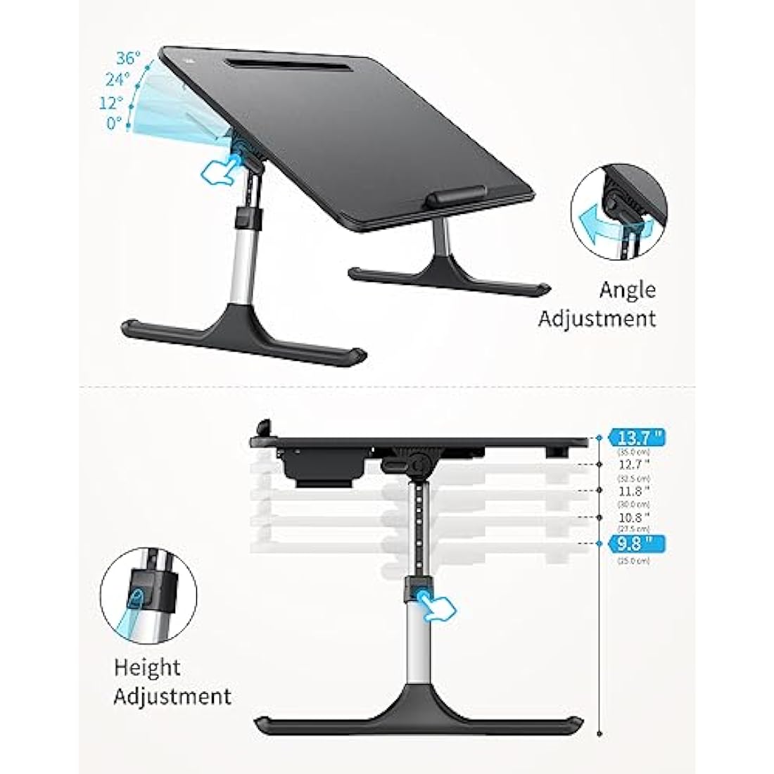 Laptop Desk, SAIJI 60 * 40cm Bed Table, Lapdesk, Height Angle adjustable, with Book Stand, Drawer, Tablet Slot, Breakfast Bed Tray for Sofa, Bed
