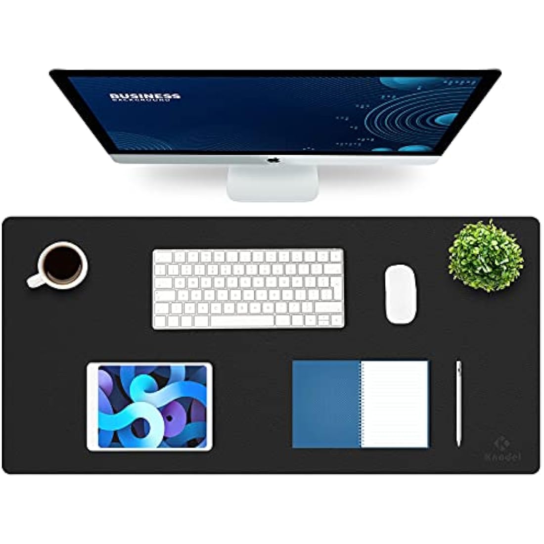 K KNODEL Large Office Leather Desk Mat, Mouse and Keyboard Pad, Computer and Laptop Mat, Desktop Protector and Cover, Writing Pad and Blotter (90x43cm, Black)