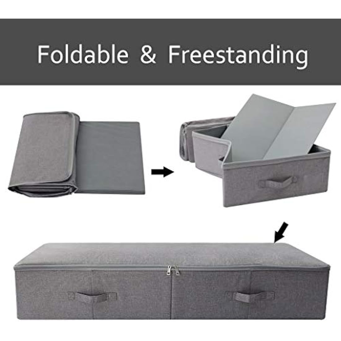 Amonsen 100 * 43 * 18 cm Sturdy Shape Underbed Shoes Storage Organizer Containers with Zip Lid, Longer Underbed Organizer Bins, Dark Gray