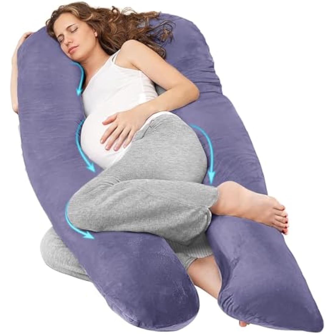 Nuliie Pregnancy Pillow for Sleeping, U Shaped Full Body Pillow Pregnancy Pillows, Maternity Pillow Support for Back, Hips, Legs for Pregnant Women, With Washable Velvet Cover (Purple)