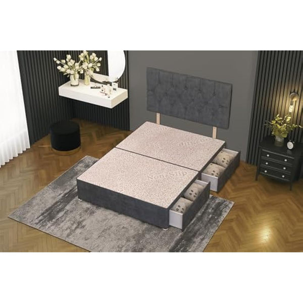 Bed Centre Charcoal Plush Fabric Divan Base Plus Matching Headboard3ft 4ft 4ft6 5ft 6ft (4FT6 (Double))