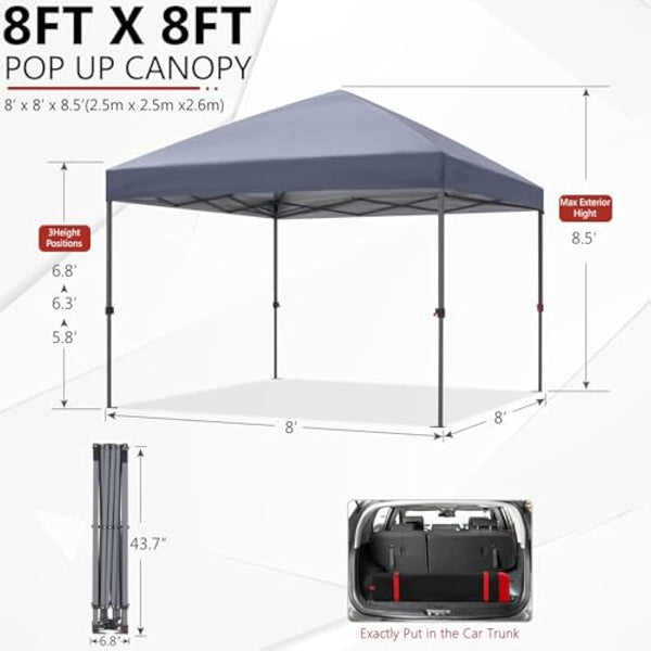 ABCCANOPY 2.5x2.5M Pop Up Gazebo Commercial Gazebo With Upgraded Roller Bag, 4 Weight Bags, Stakes and Ropes (Grey)