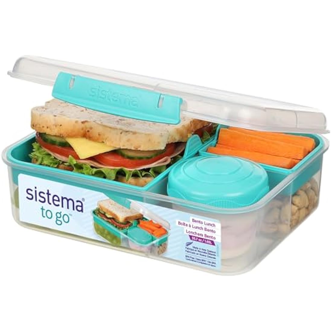 Sistema Bento Box Lunch | Bento School Lunch Box with Compartments | 1.65 L | Food Storage Container in Minty Teal | 1 Count