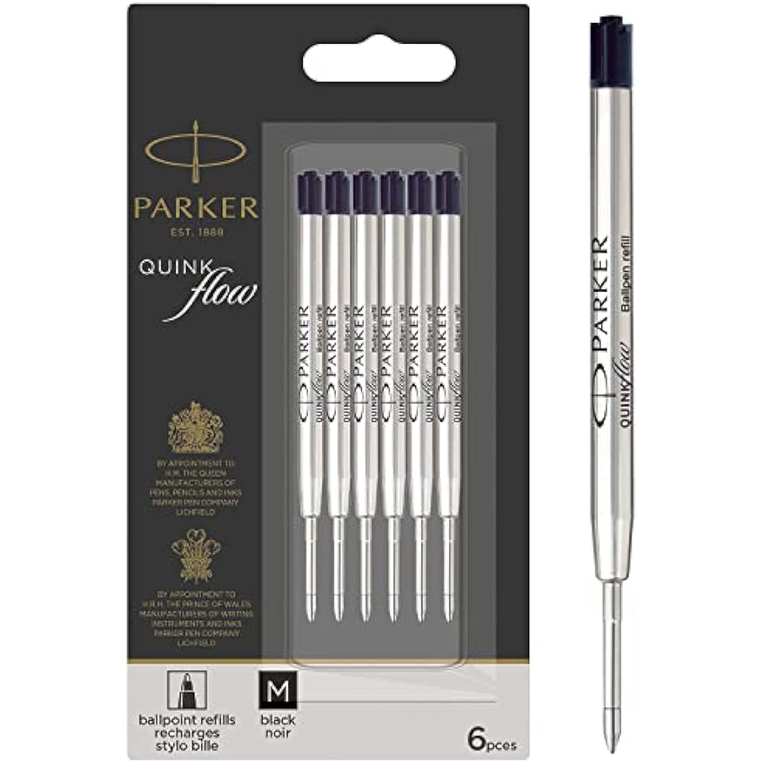 Parker Ballpoint Pen Refills | Medium Point | Black QUINKflow Ink | 6 Count Value Pack