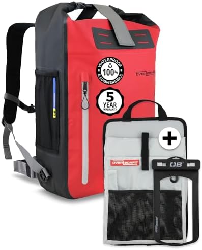 Overboard Explorer Waterproof Backpack Bundle | Roll Top Floating Dry Bag for Kayaking, Beach, Boating, Hiking, Rafting | Includes Waterproof Phone Case and Backpack Organiser