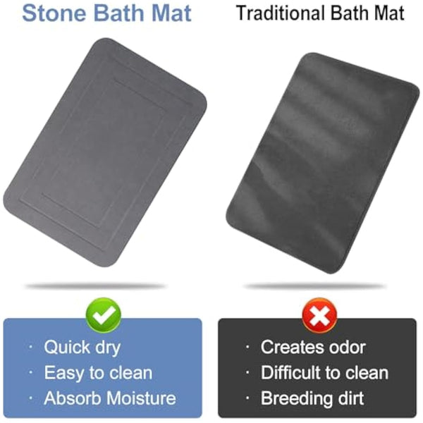 HUMIGA 2 Pack Stone Bath Mat, Diatomaceous Earth Shower Mat, Non-Slip Super Absorbent Quick Drying Bathroom Kitchen Floor Mat (Grey, 24x15)